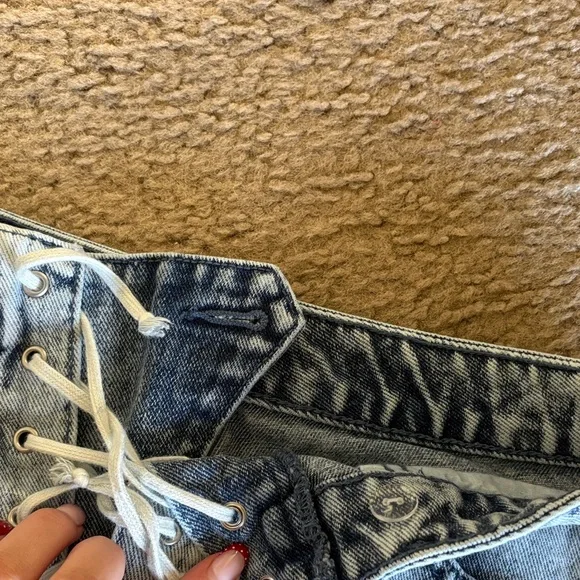 PacSun Light Blue Lace-Up Jean Shorts - Picture 3 of 4